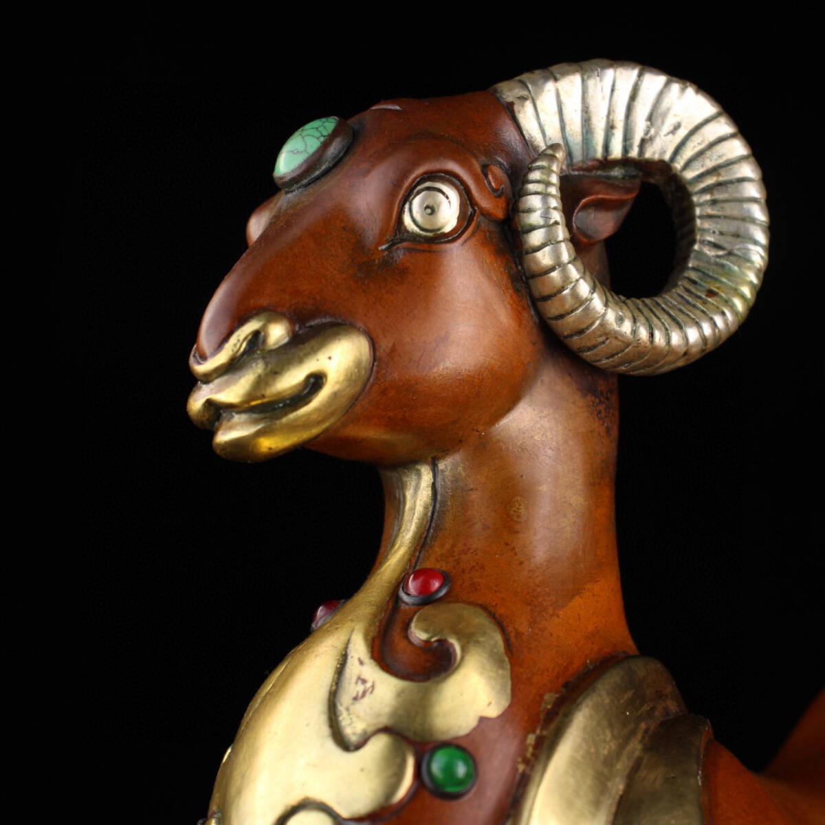▽鴻▽ 銅製 寶石嵌 富貴羊 置物 古賞物 中国古玩 中国古美術_画像6