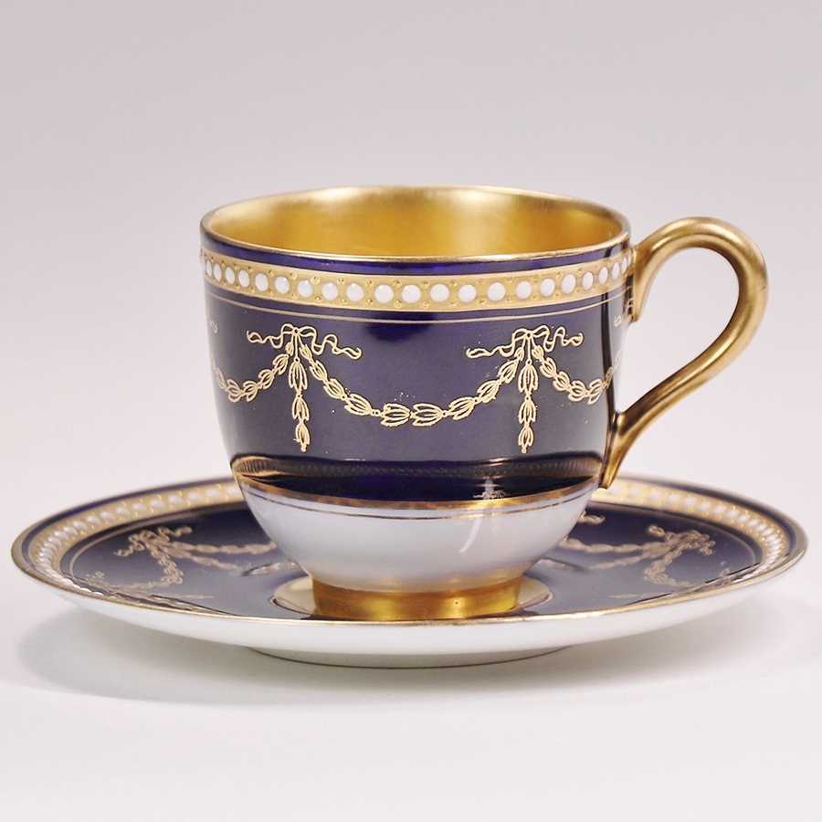 [.]19-20 век [ Royal Worcester Royal Worceter] золотая краска кобальт Galland маленькая чашка * блюдце ST82