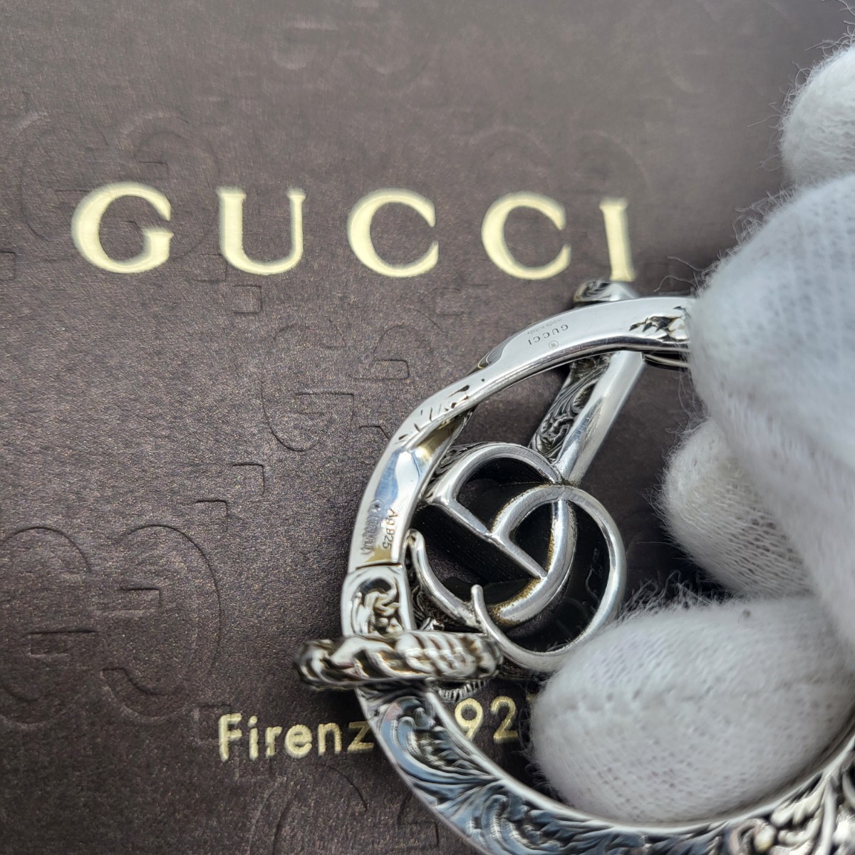 箱付き 未使用 GUCCI グッチ キーリング GG カギ シルバー