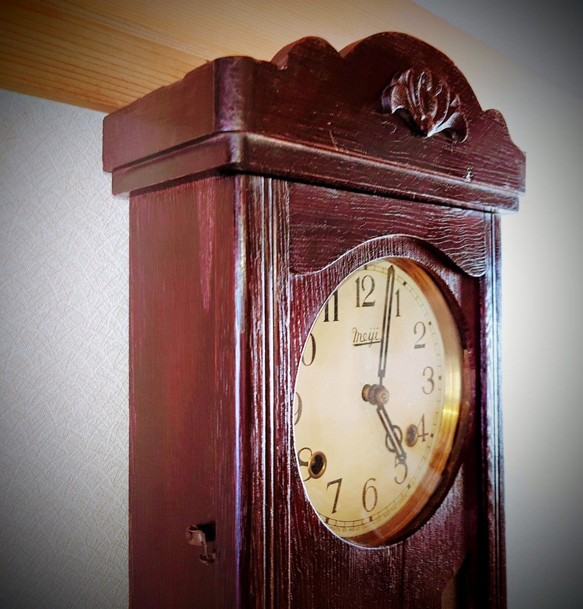 完動・美品〉明治時計② 宮型ゼンマイ振り子時計 ボンボン時計古時計