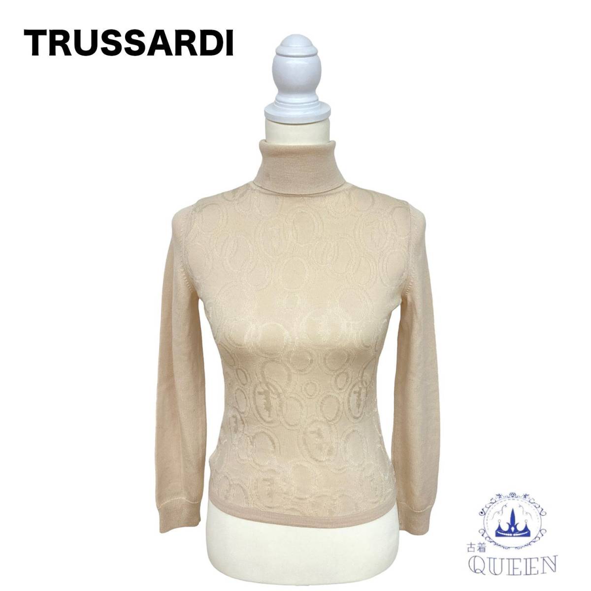 【訳アリ】 TRUSSARDI トラサルディ トップス ニット セーター タートルネック 水玉模様 大きいサイズ レディース 40 日本製 l-26_画像1