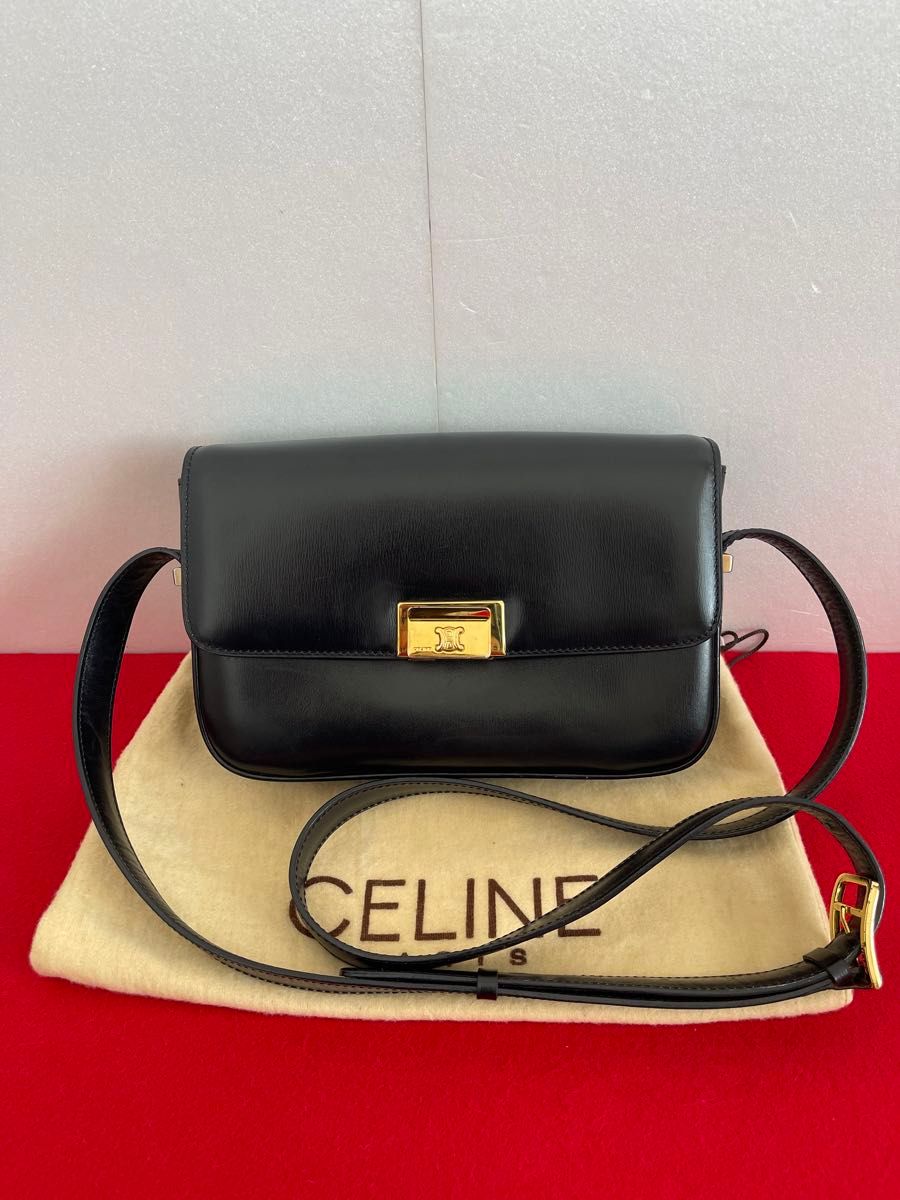 CELINE セリーヌ　ヴィンテージ ショルダーバッグ　カーフレザー　 黒 ブラック　トリオンフ