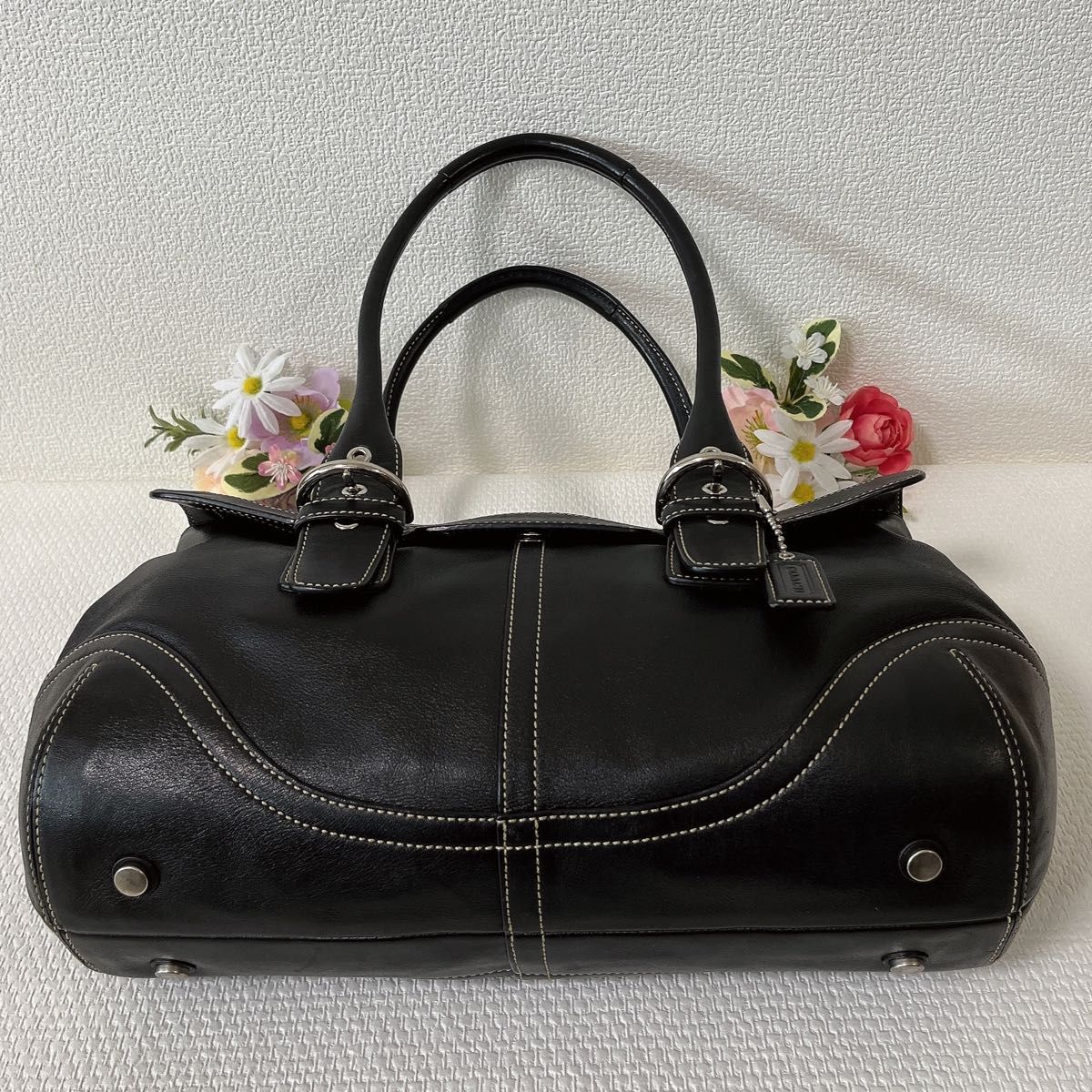 極美品☆COACH コーチ ハンドバッグブラック系 レザー チャーム 極美品☆COACH コーチ ハンドバッグブラック系 レザー チャーム