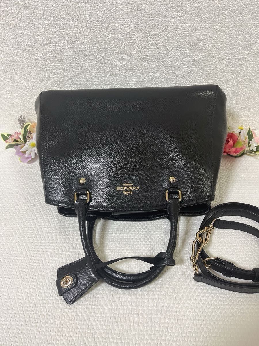 【未使用に近い】COACH コーチ ショルダーバッグ 2WAY ハンドバッグ 斜め掛け レザーブラック系 黒 