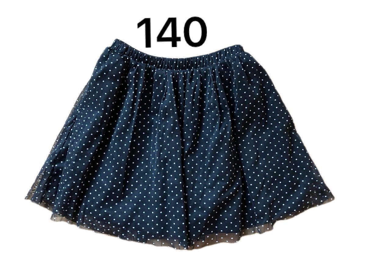 MPS ドット　黒　チュールスカート　140 女の子　スカート スカパン　美品　発表会　フォーマル　式