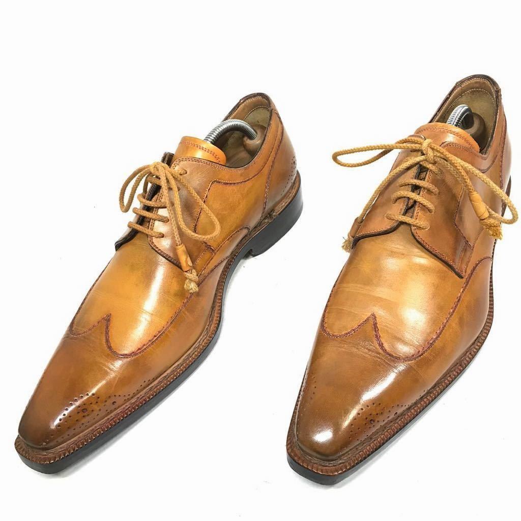 【ステファノブランキーニ】本物 STEFANO BRANCHINI 靴 27.5cm 茶 ビジネスシューズ 外羽根式 本革 レザー 男性用 メンズ イタリア製 9の画像1