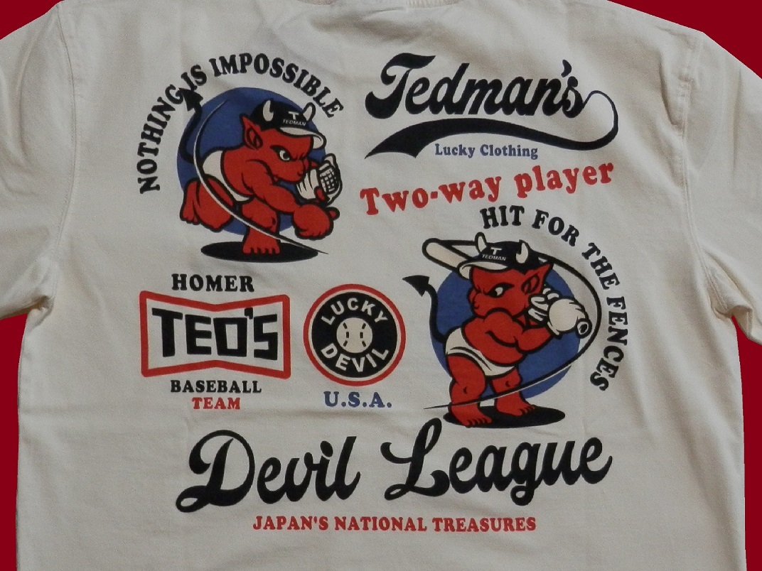 テッドマン／TEDMAN／Lサイズ／半袖Ｔシャツ／TDSS-563／オフホワイト／エフ商会／新品／送料無料／アメカジ／ベースボール／二刀流／野球_画像7