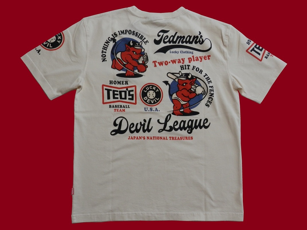 テッドマン／TEDMAN／Lサイズ／半袖Ｔシャツ／TDSS-563／オフホワイト／エフ商会／新品／送料無料／アメカジ／ベースボール／二刀流／野球_画像6