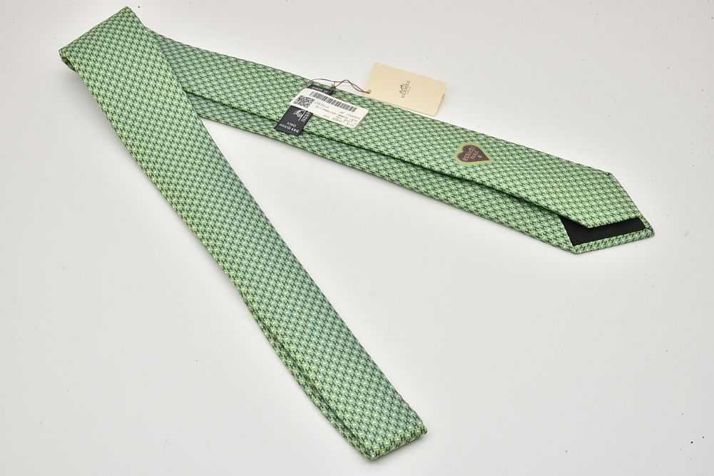  Hermes Hlavu You галстук шелк Thai 7cm H рисунок зеленый 339353T[ не использовался * стандартный товар ]