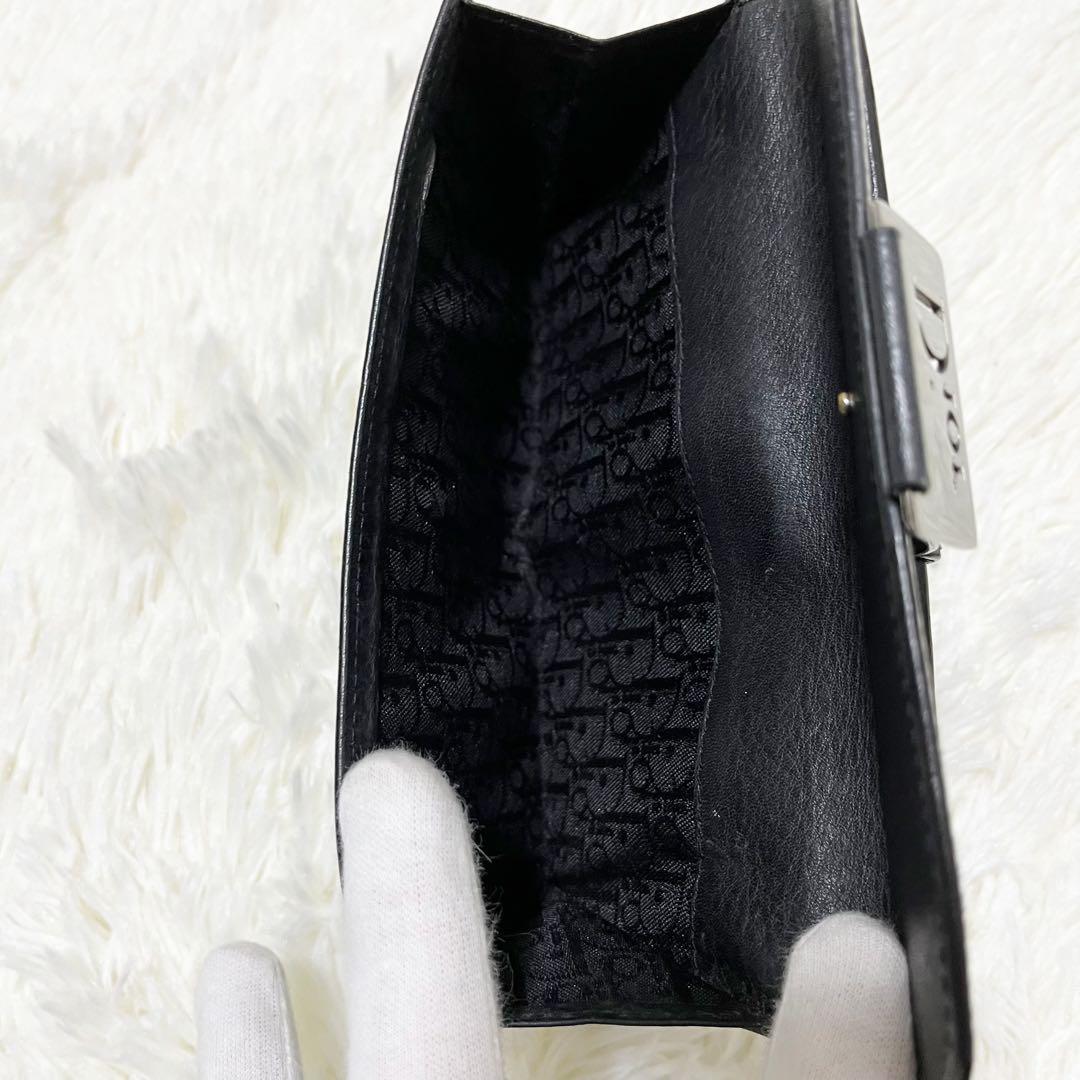 美品】クリスチャンディオール 二つ折り 長財布 レザー ブラック 美品】クリスチャンディオール 二つ折り 長財布 レザー ブラック
