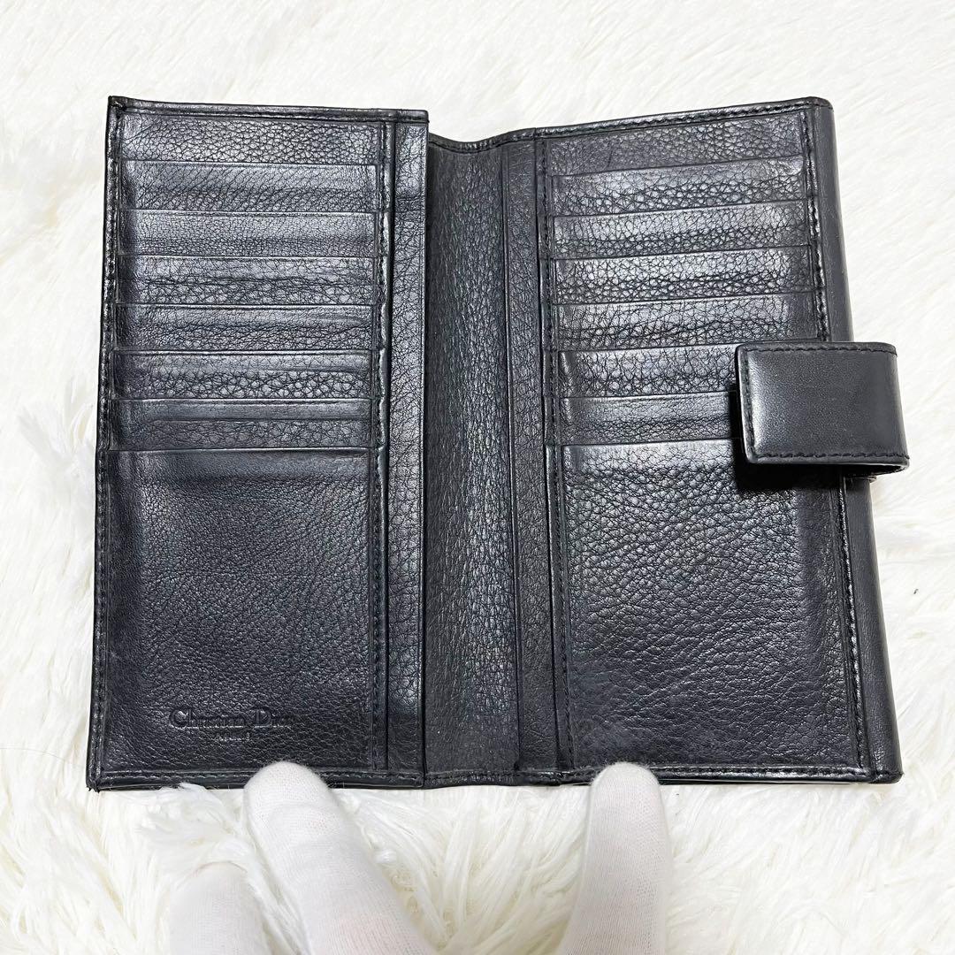 美品】クリスチャンディオール 二つ折り 長財布 レザー ブラック 美品】クリスチャンディオール 二つ折り 長財布 レザー ブラック