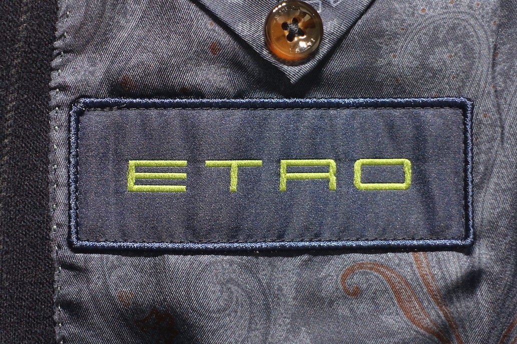 15AW 定価25万 極美品 ETRO エトロ New Jersey チェック×ペイズリー柄切替 ウールコットンジャージー ジャケット ネイビー メンズ 58_画像3