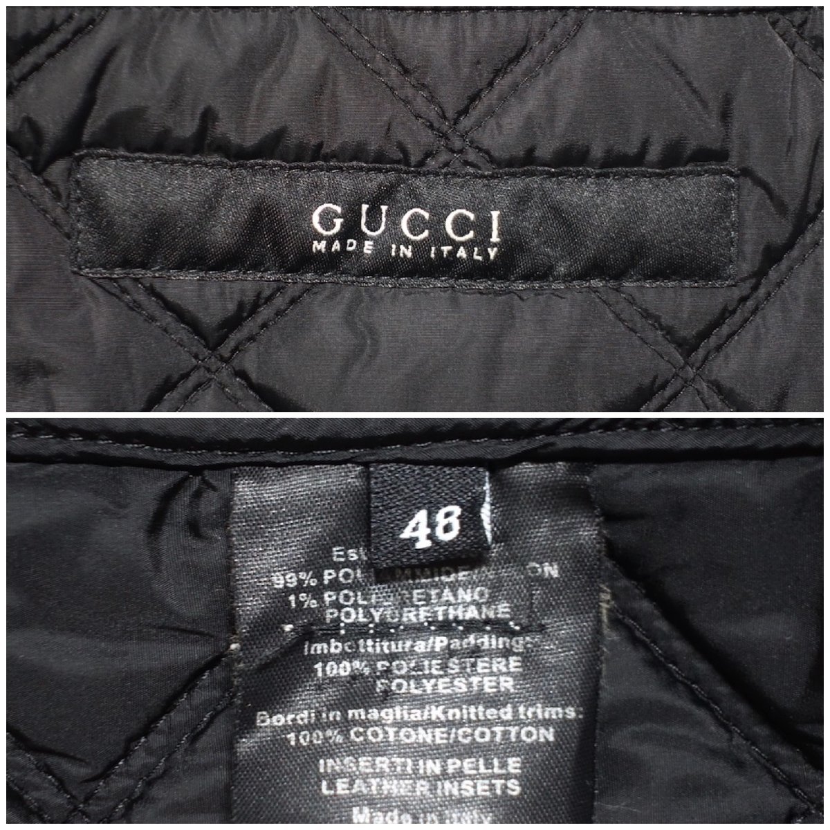  superior article GUCCI Gucci car f suede leather ti tail quilting Bomber jacket blouson 145940 black cow leather men's 48 MA-1