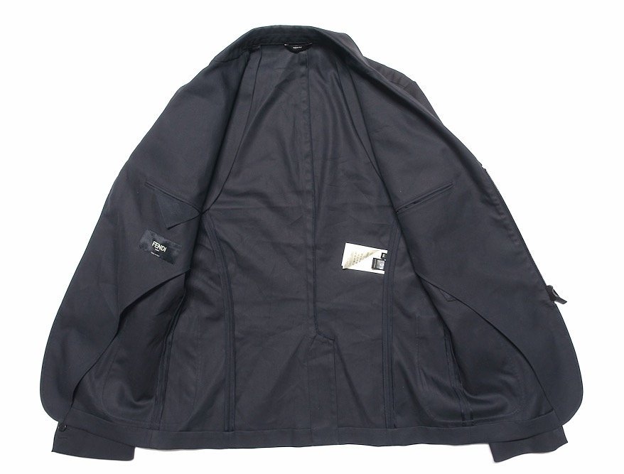  beautiful goods FENDI Fendi bag bagz double Zip up tailored jacket FJ0891 78Y Monstar cotton dark blue men's 44