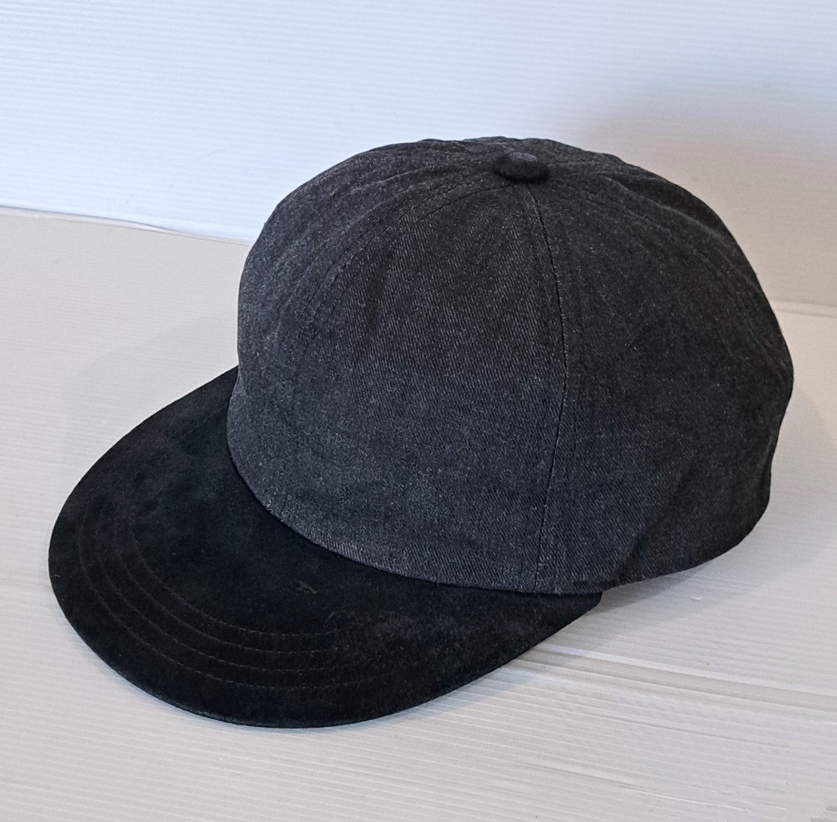 美品 Hender Scheme 2 TONE CAP エンダースキーマ デニム ピッグスウェード 6パネル キャップ レザー CAP ブラック 帽子