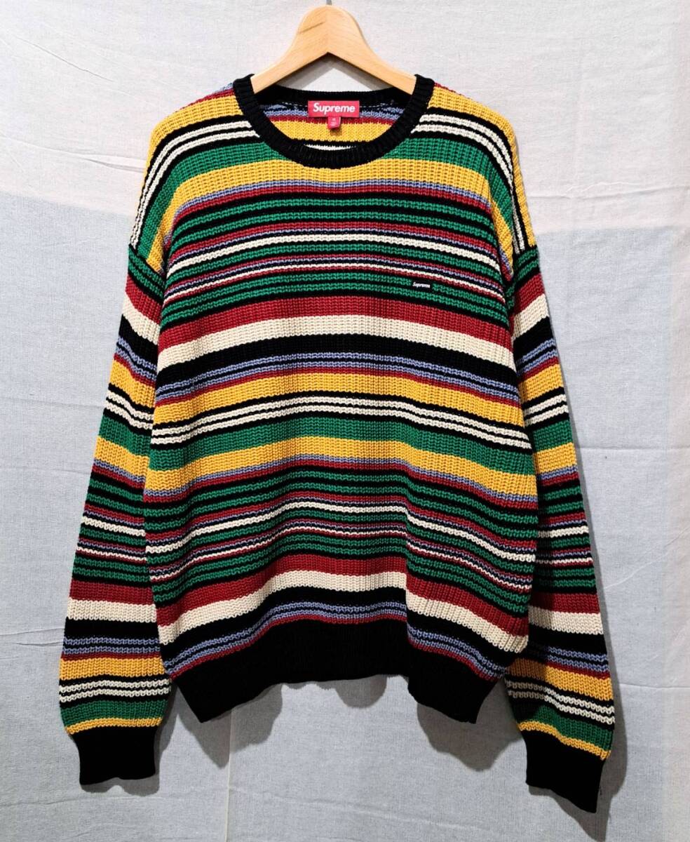 23FW SUPREME Small Box Ribbed Sweater Multicolor シュプリーム スモール ボックスロゴ コットン  ニット マルチボーダー M 23AW セーター