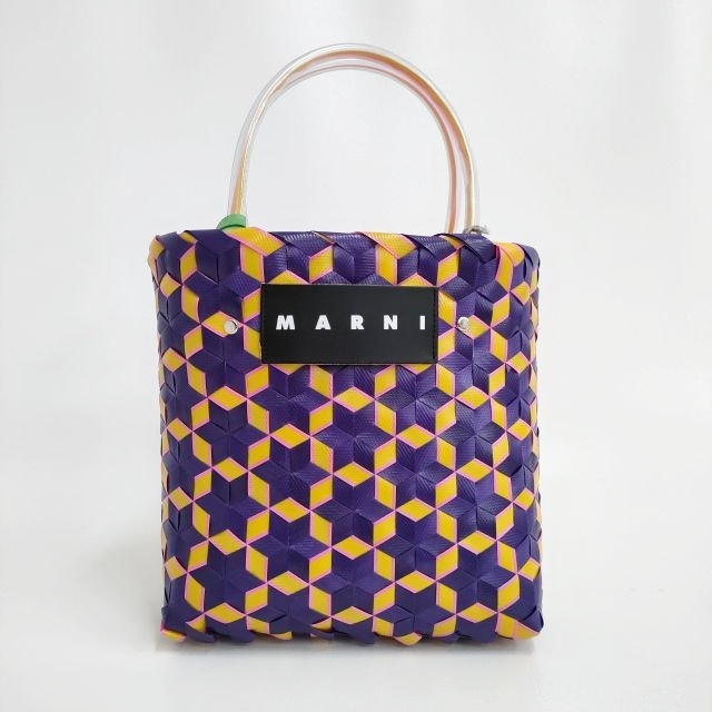 MARNI 未使用品 MARKET GALAXY ティラバッグ スターウォーブン バスケット かごバッグ パープル イエロー マルニ 4-0121G 232698