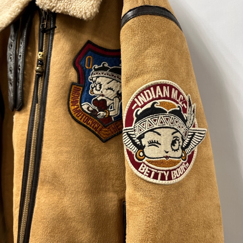 Indian Motorcycle×BETTY BOOP/インディアン モトサイクル×ベティーブープ/ベティー刺繍/B-6/フェイクムートン/ボアフライトジャケット_画像4