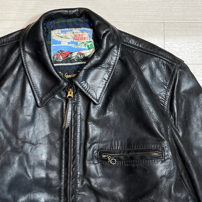 AERO LEATHERS/エアロレザー/90s/ホースハイド/襟付きシングルライダースジャケット/HIGHWAY MAN/ハイウェイマン/裏地タータンチェック_画像4