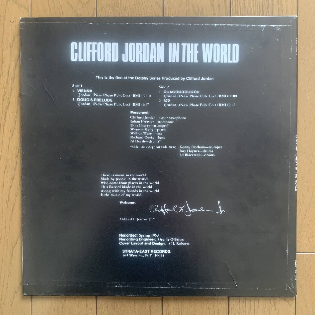CLIFFORD JORDAN / IN THE WORLD (Strata East) US盤 Reissue_画像2