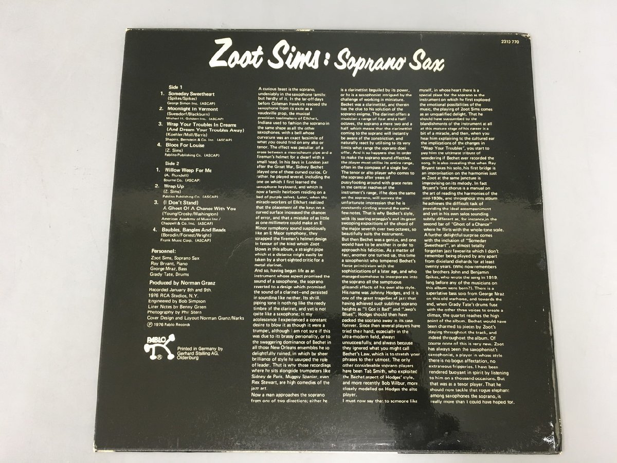 LPレコード Zoot Sims Soprano Sax 2310 770 2401LBR075_画像2