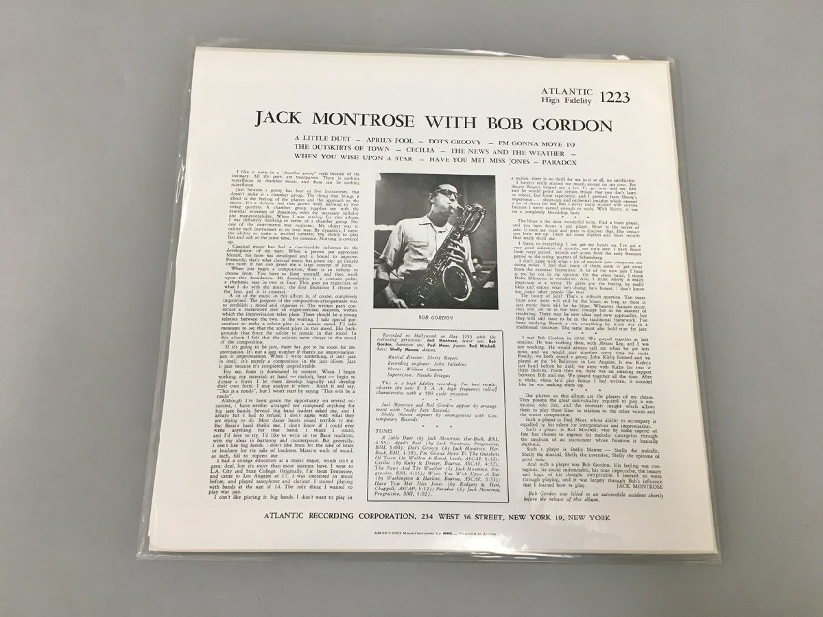 LPレコード JACK MONTROSE With BOB GORDON 帯 ライナーノーツ付き Aｔlantic 1223 美品 2402LO012_画像2