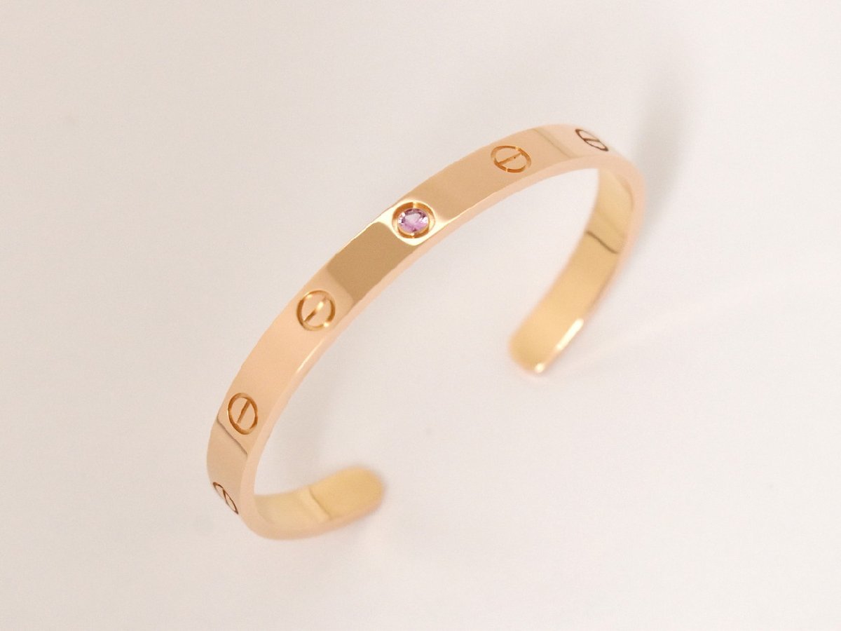 Cartier Cartier Love Браслет B6030017 AU750 AII7 ** ​​17 Open Bangle 1p Розовый розовый золото сапфира → 2402LK014