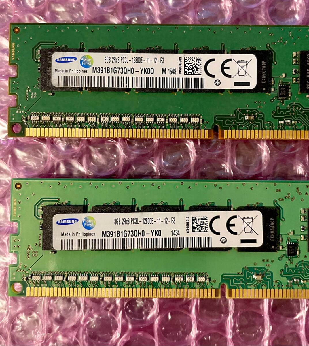 W050☆ SAMSUNG DDR3L PC3L-12800E-11-12-E3 ECC 8GB ×2計16GB Memory メモリー 動作確認済み_画像2
