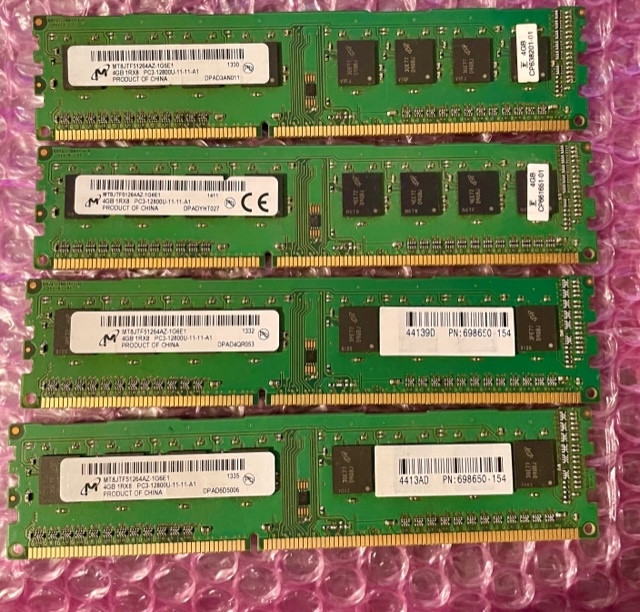 W047☆ MICRON DDR3 PC3-12800U-11-11-A1 4GB×4 計16GB デスクトップ用メモリ Memory メモリー 動作確認済み _画像1