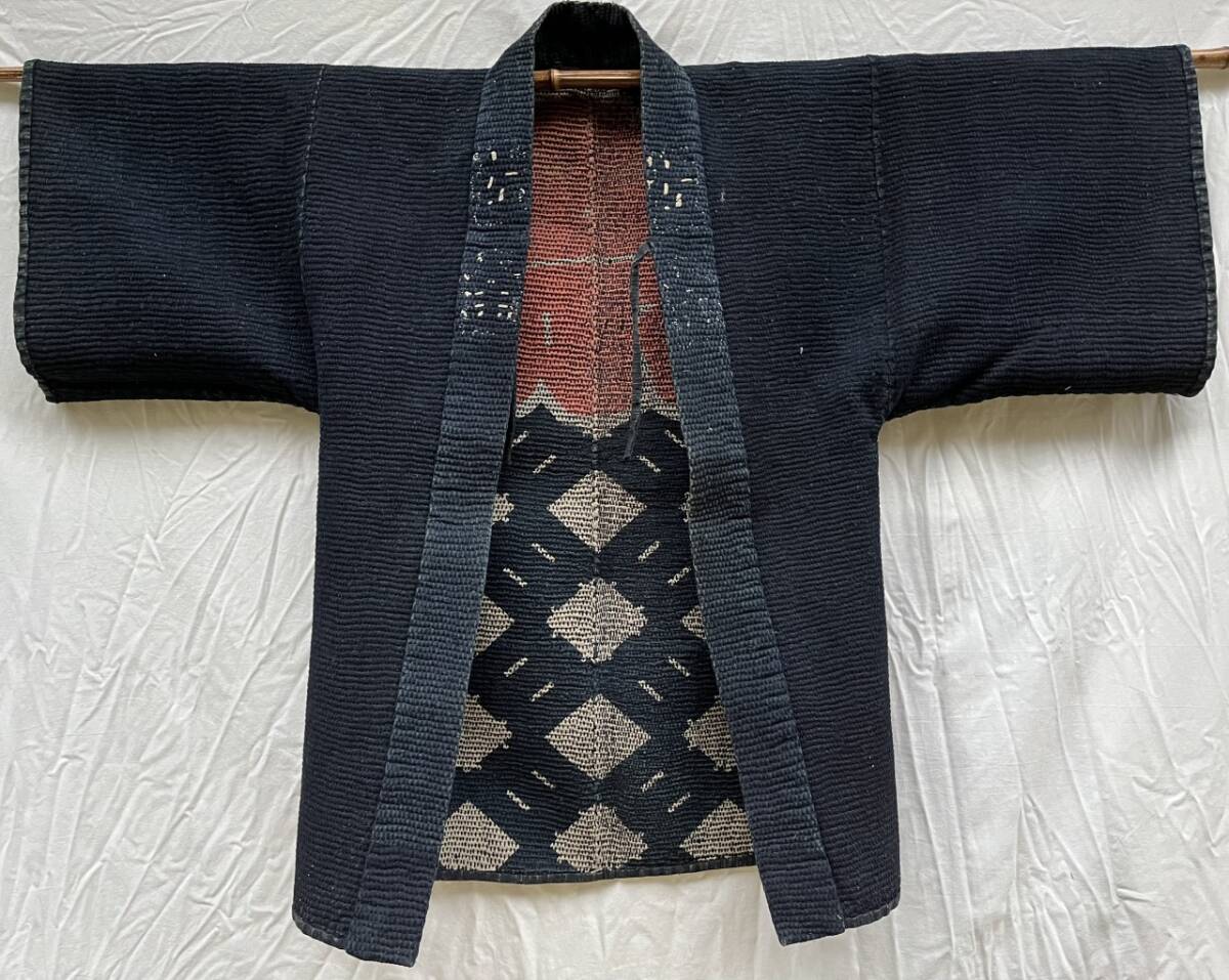 超絶 絶品 色味 抜群 逸品 刺し子 SASHIKO 火消し 印半纏 奈 総柄 藍染 当て布 INDIGO BLUE ジャパンヴィンテージ JAPAN VINTAGE 明治 大正の画像9