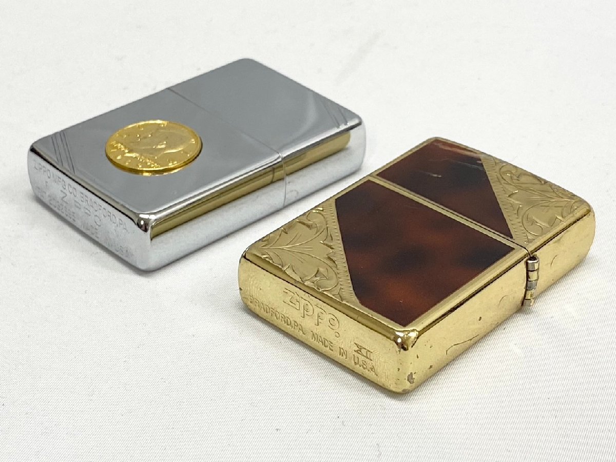 ◇◇Zippo ジッポ オイルライター 2点おまとめ ケネディ リバティコイン べっ甲 マーブル柄 喫煙具 火花確認済◇◇S5623_画像4