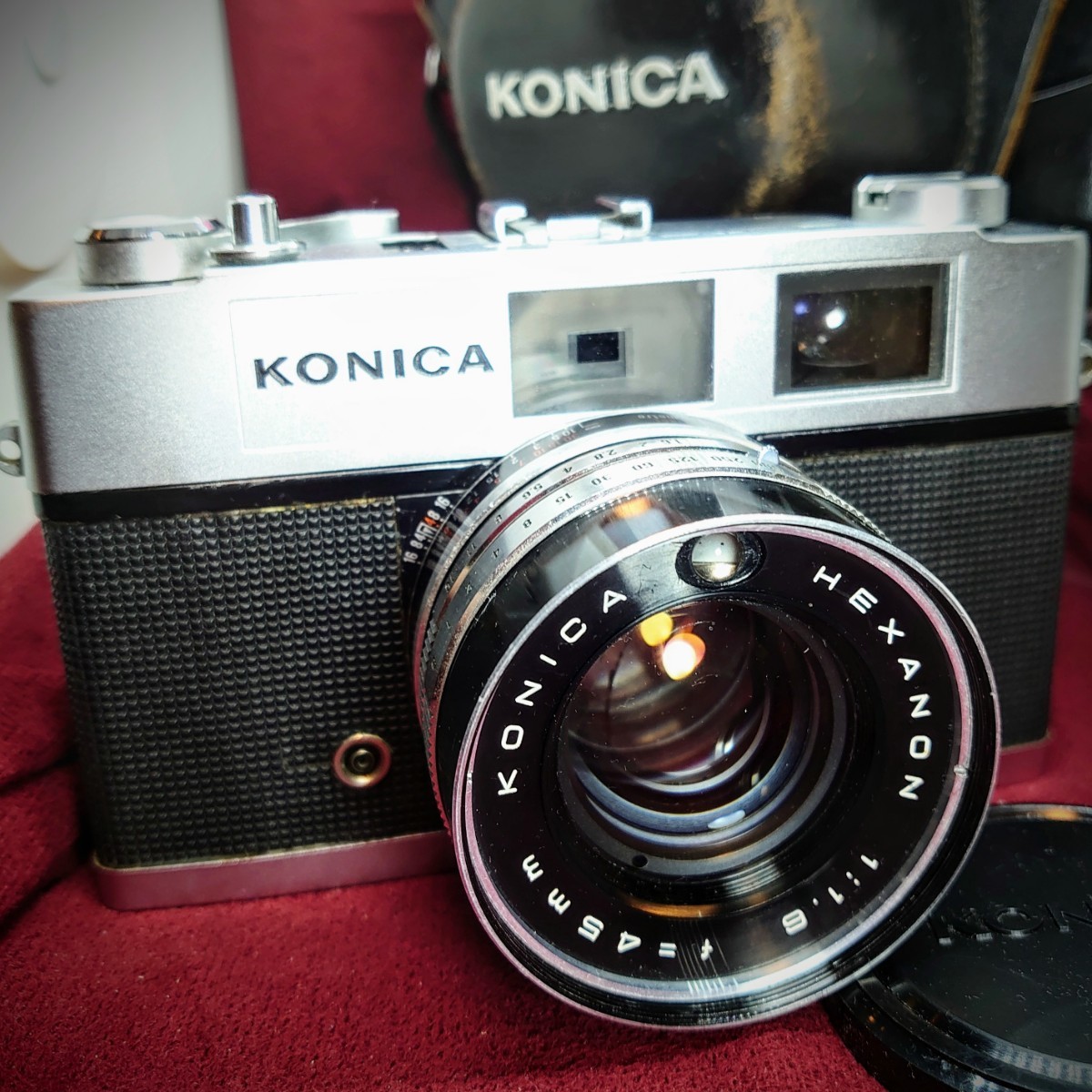 248【シャッターOK】KONICA auto s1.6 フィルムカメラ コニカ レンジファインダー LENS HEXANON F:1.6 45mm ケース付き_画像1