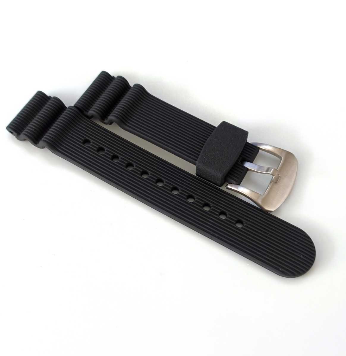 22mm wristwatch stripe silicon rubber belt black black [ correspondence ] SEIKO diver model after market goods 