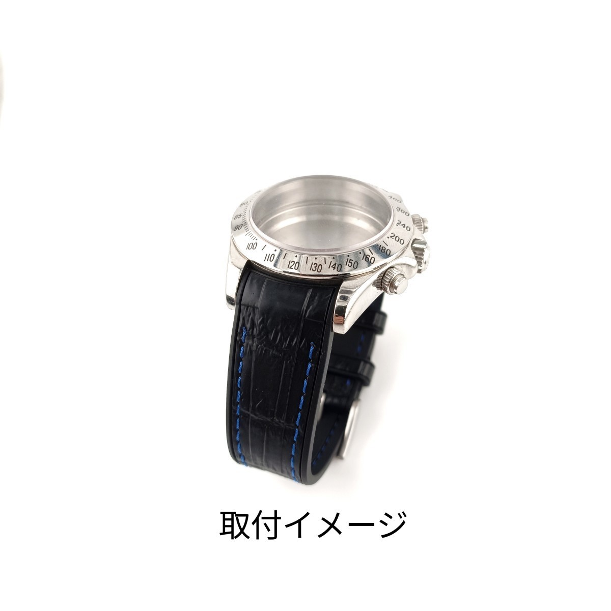 20mm レザー調 ラバーベルト ブラック×ブルー 型押し 腕時計 20mm レザー調 ラバーベルト ブラック×ブルー 型押し 腕時計