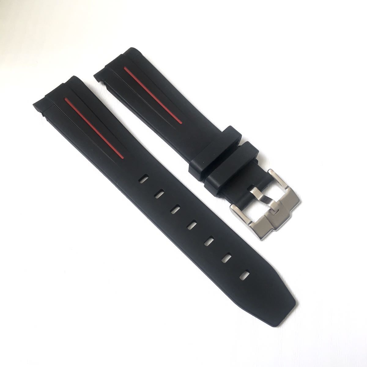 20mm 腕時計 ラバーベルト カーブエンド ブラック×レッド 黒×赤 20mm 腕時計 ラバーベルト カーブエンド ブラック×レッド 黒×赤