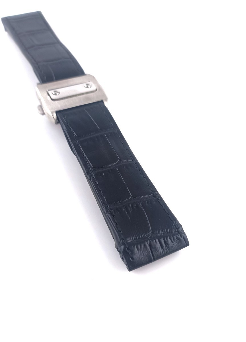 バックル付属 23mm 腕時計 交換用 カウハイドレザー 革 ベルト ブラック 黒 【対応】カルティエ サントス100 LM Cartier_画像2