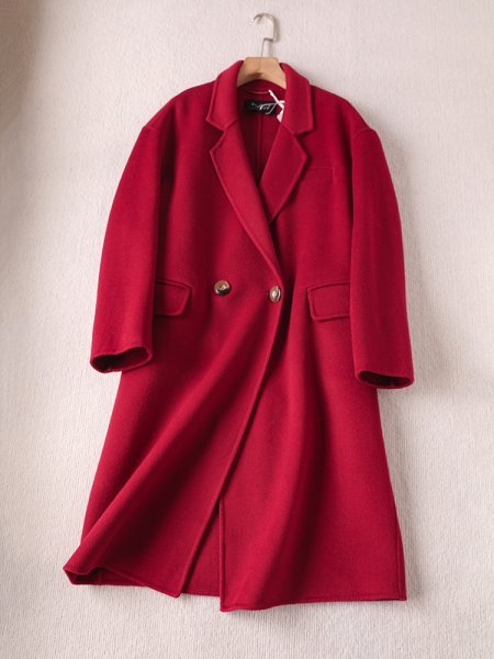新品新作女性暖かいコート82.3％ウールコートロングアウター赤ーL