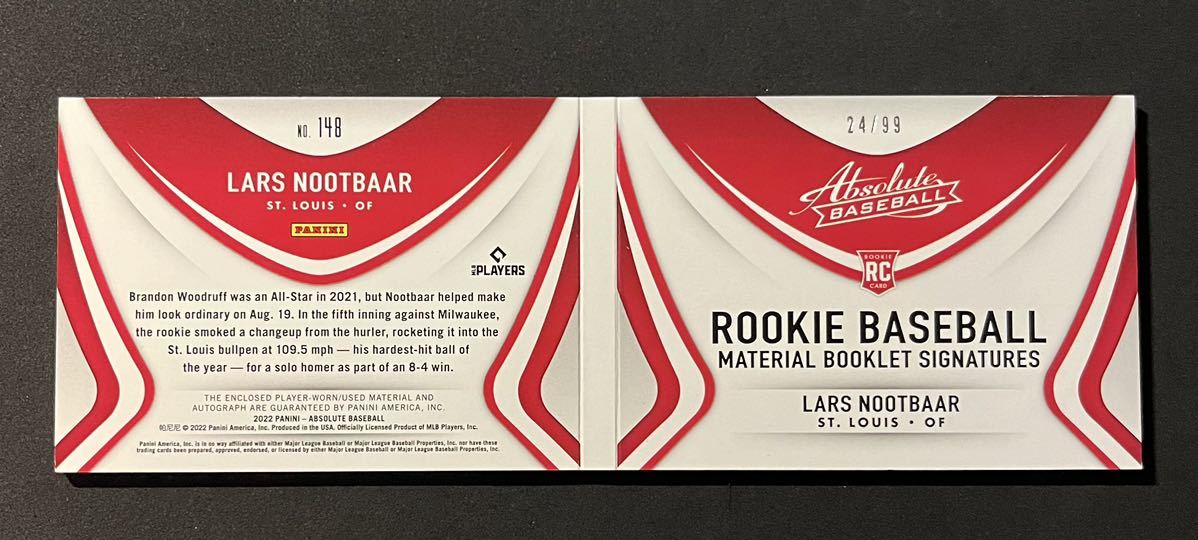 【99枚限定】 Lars Nootbaar Absolute RC Patch Auto RPA Booklet /99 #148 ラーズ ヌートバー WBC 日本代表 サイン パッチ _画像2