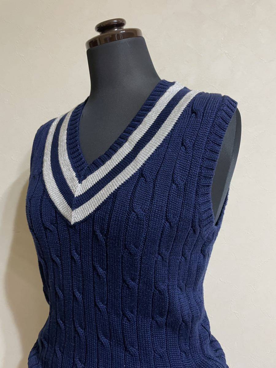 [ прекрасный товар ] Polo Ralph Lauren golf Polo Ralph Lauren Golf женский V шея кабель вязаный лучший свитер размер S темно-синий 