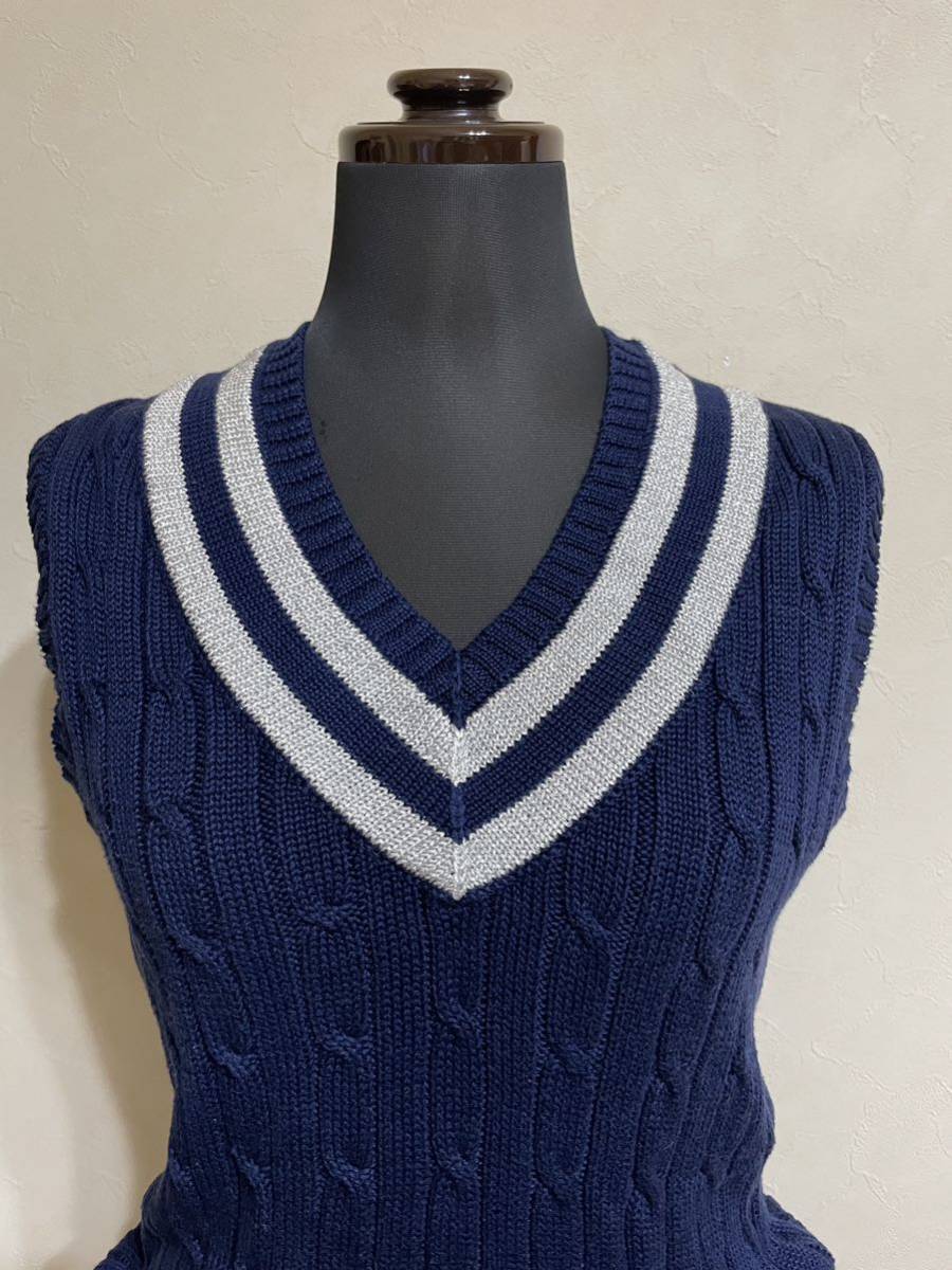 [ прекрасный товар ] Polo Ralph Lauren golf Polo Ralph Lauren Golf женский V шея кабель вязаный лучший свитер размер S темно-синий 