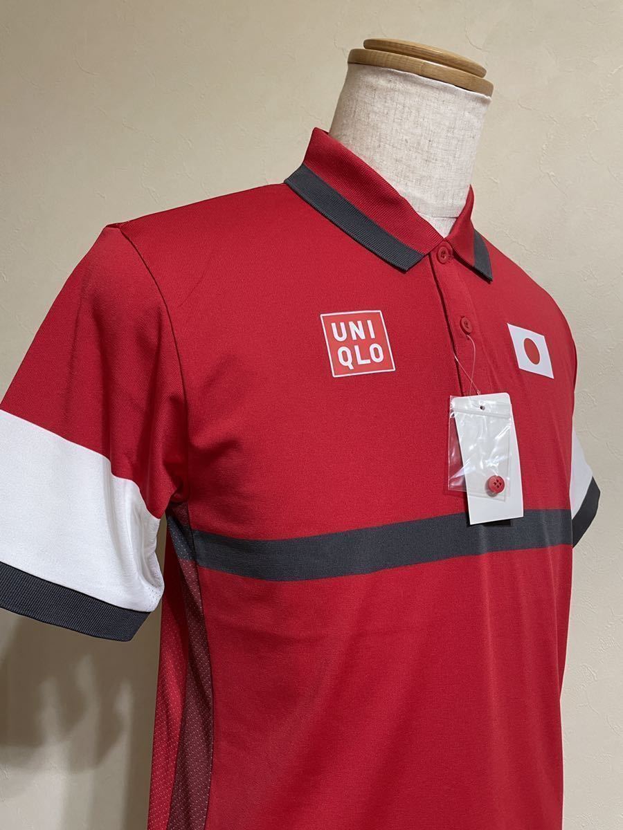 【新品】 UNIQLO ユニクロ 錦織圭 NKドライEX ポロシャツ JAPAN 日本代表 テニス ウェア トップス サイズM 半袖 赤 白_画像8