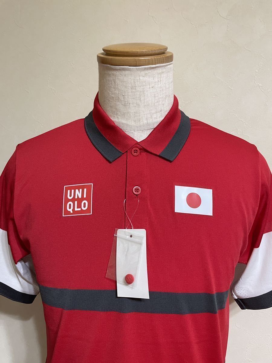 【新品】 UNIQLO ユニクロ 錦織圭 NKドライEX ポロシャツ JAPAN 日本代表 テニス ウェア トップス サイズM 半袖 赤 白_画像3