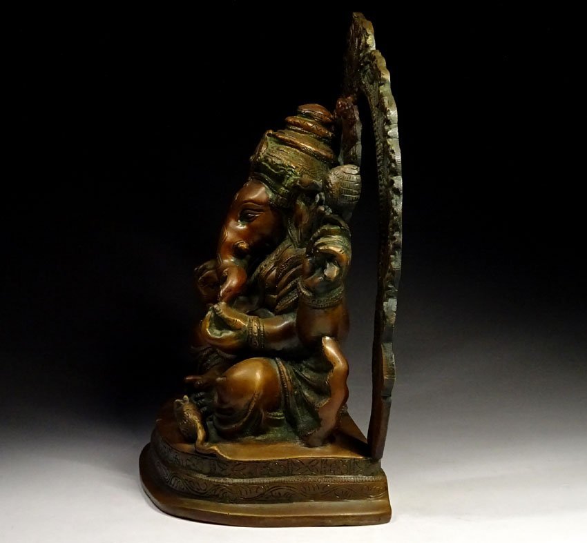 緑屋c■ 銅製　仏像　ガネーシャ　インド　チベット　高約31.5cm　重量6.94kg　　i2s/2-180/6-3#100_画像3