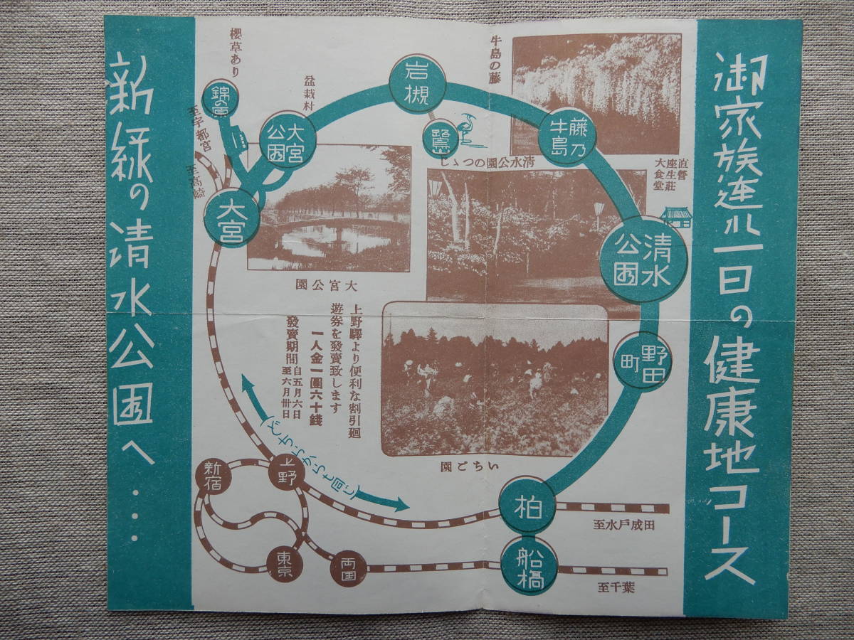 昭和戦前／野田町総武鉄道(株)「総武電車沿線案内」17.5×15㎝程 大宮～大宮公園～岩槻～藤乃牛島～清水公園～野田町～柏～船橋 AC964の画像2