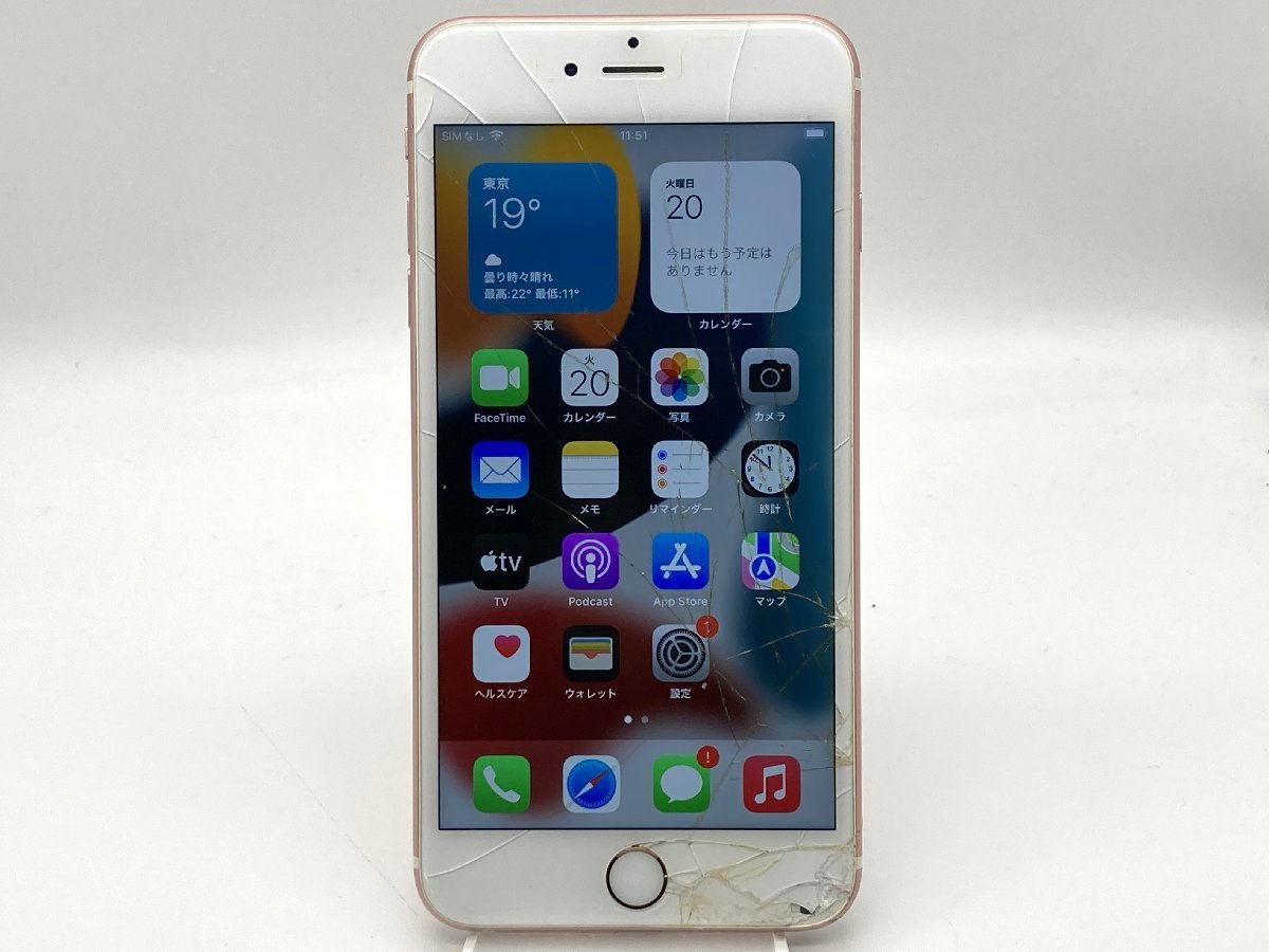 【中古・ジャンク】液晶画面割れ 液晶画面非純正 Apple iPhone 6s Plus 64GB SoftBank解除版SIMフリー ローズゴールド NW〇 本体 A-18808_画像1