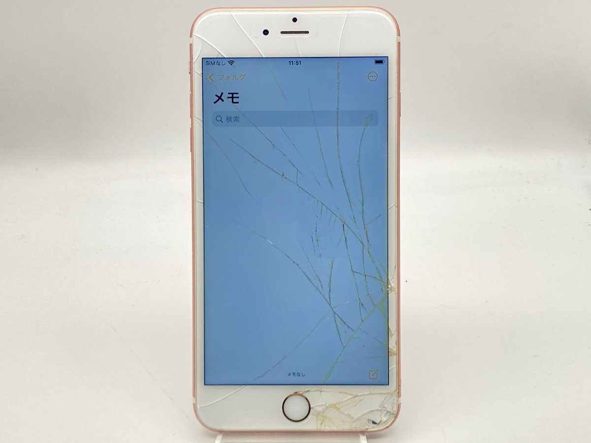 【中古・ジャンク】液晶画面割れ 液晶画面非純正 Apple iPhone 6s Plus 64GB SoftBank解除版SIMフリー ローズゴールド NW〇 本体 A-18808_画像2