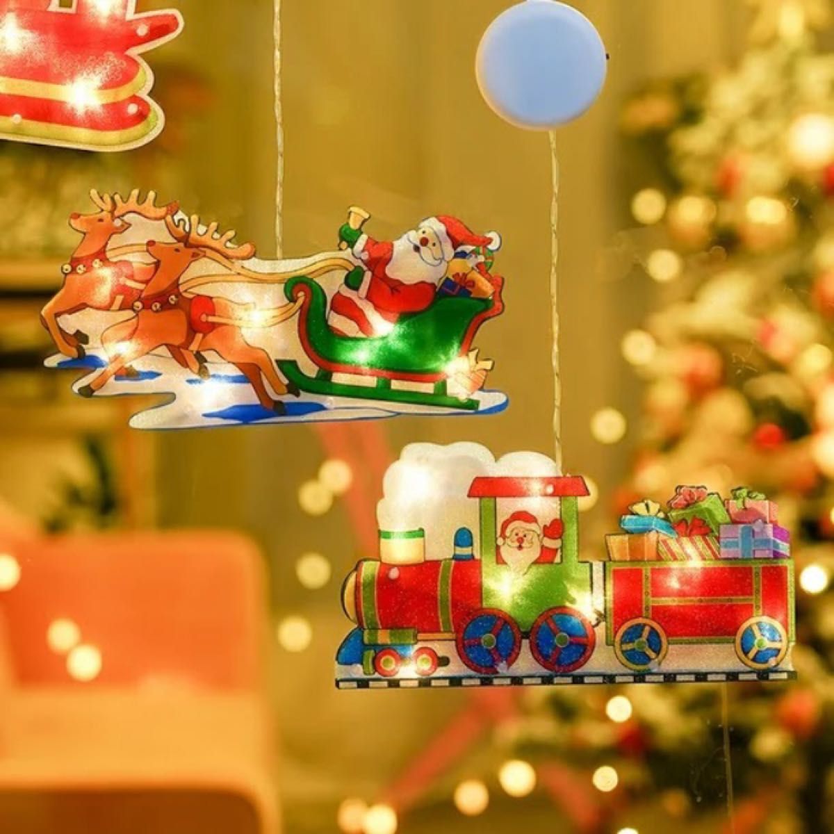 クリスマス LEDライト 吸盤付き 簡単 可愛い サンタクロース サンタ＆トナカイ