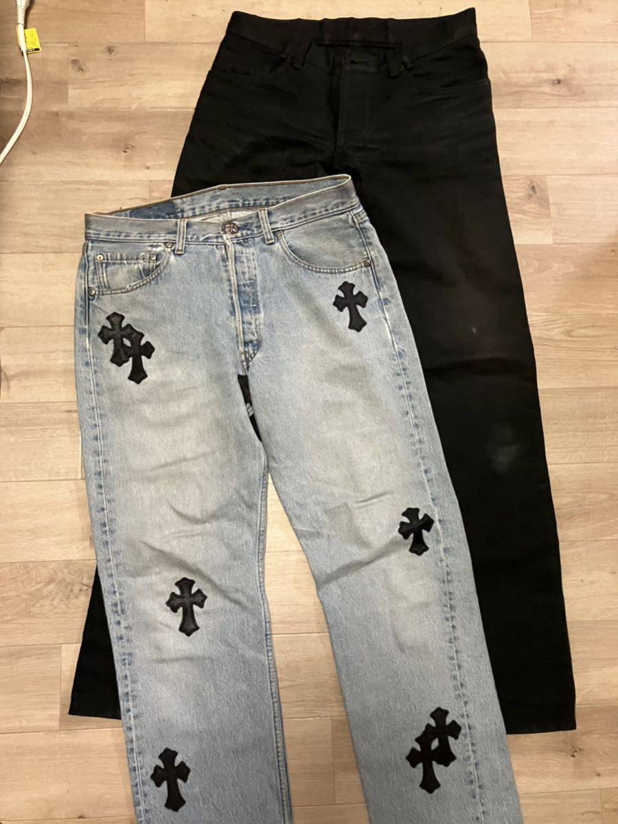 LEVI'S リーバイス 純正クロムハーツ付属カスタム クロスパッチ デニム パンツ 501 W32L32 ジーンズ ビンテージ chromeheartsの画像1