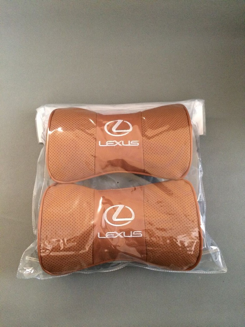 新品 LEXUS レクサス ネックパッド ヘッドレスト 首枕 車載 2個セット 本革レザー ブラウン カーアクセサリ 刺繍_画像3