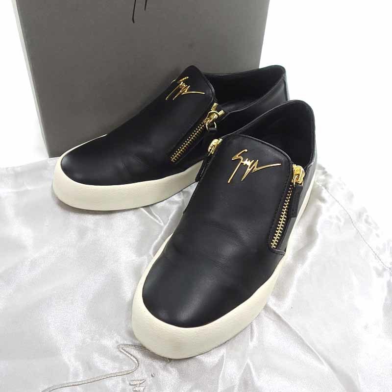 【PRICE DOWN】GIUSEPPE ZANOTTI ダブルジップ レザースリッポン スニーカー ブラック メンズ42_画像1